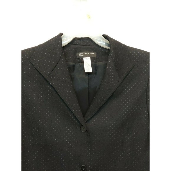 Jones New York collection 10 blazer black pink polka button front collar stretch - Picture 2 of 9
